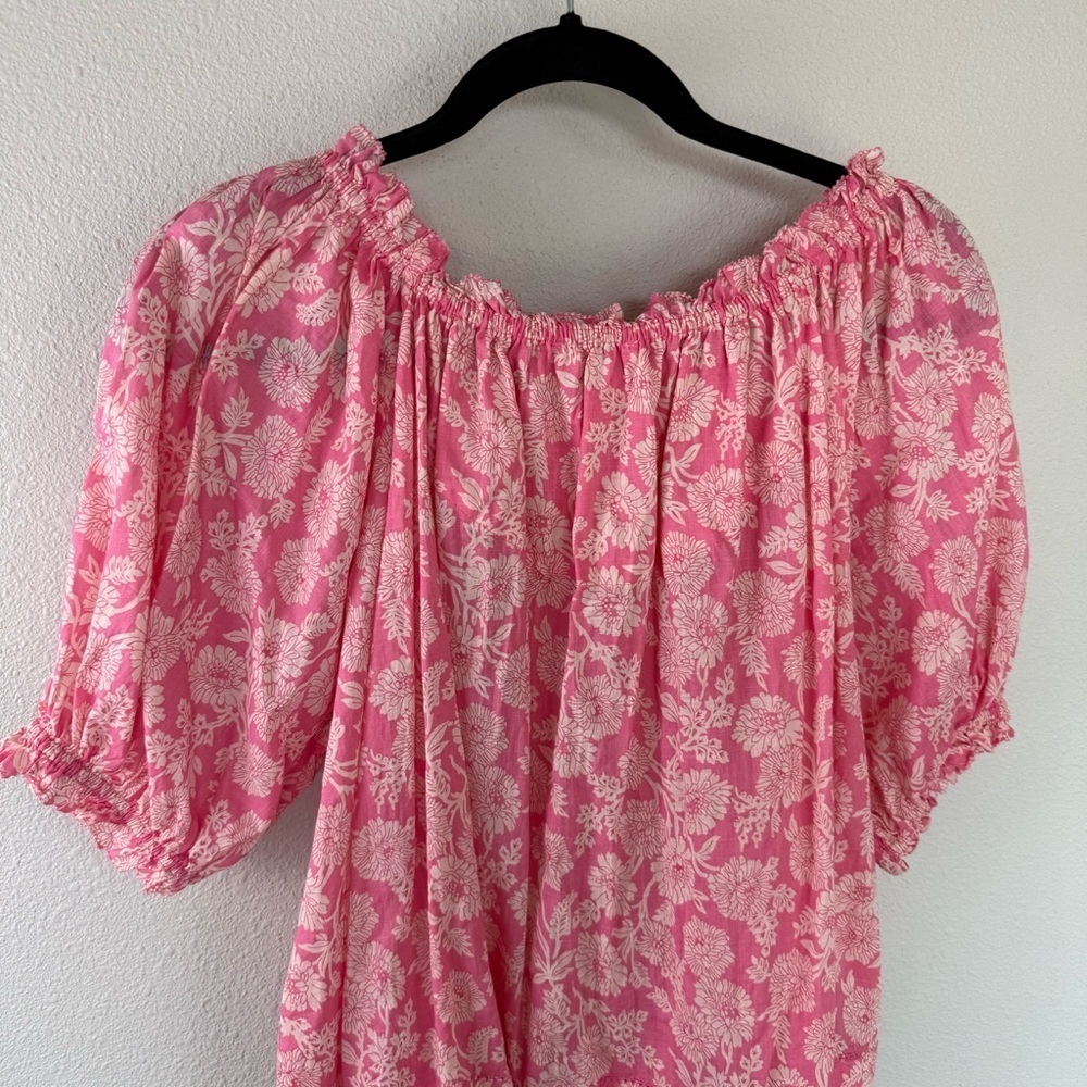 THE GREAT Garland Puff Sleeve Top Bright Rouge Wild Brush Floral Pink Women’s M - Picture 12 of 13